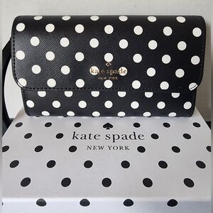 ✨️NIB Kate Spade Polka Dot Wristlet Clutch, Black & White, Boxed, $199 MSRP
